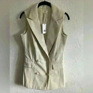 NWT Jason Wu notch collared ivory faux leather long vest S